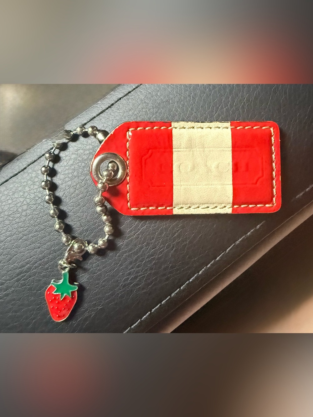 Coach Red and Beige Hang Tag + 🍓unbranded charm